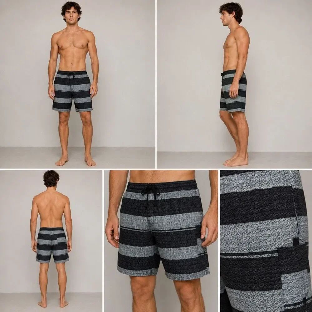 Talos Swim Trunks Gray Black Striped Board Shorts Size 38 Beach Surf